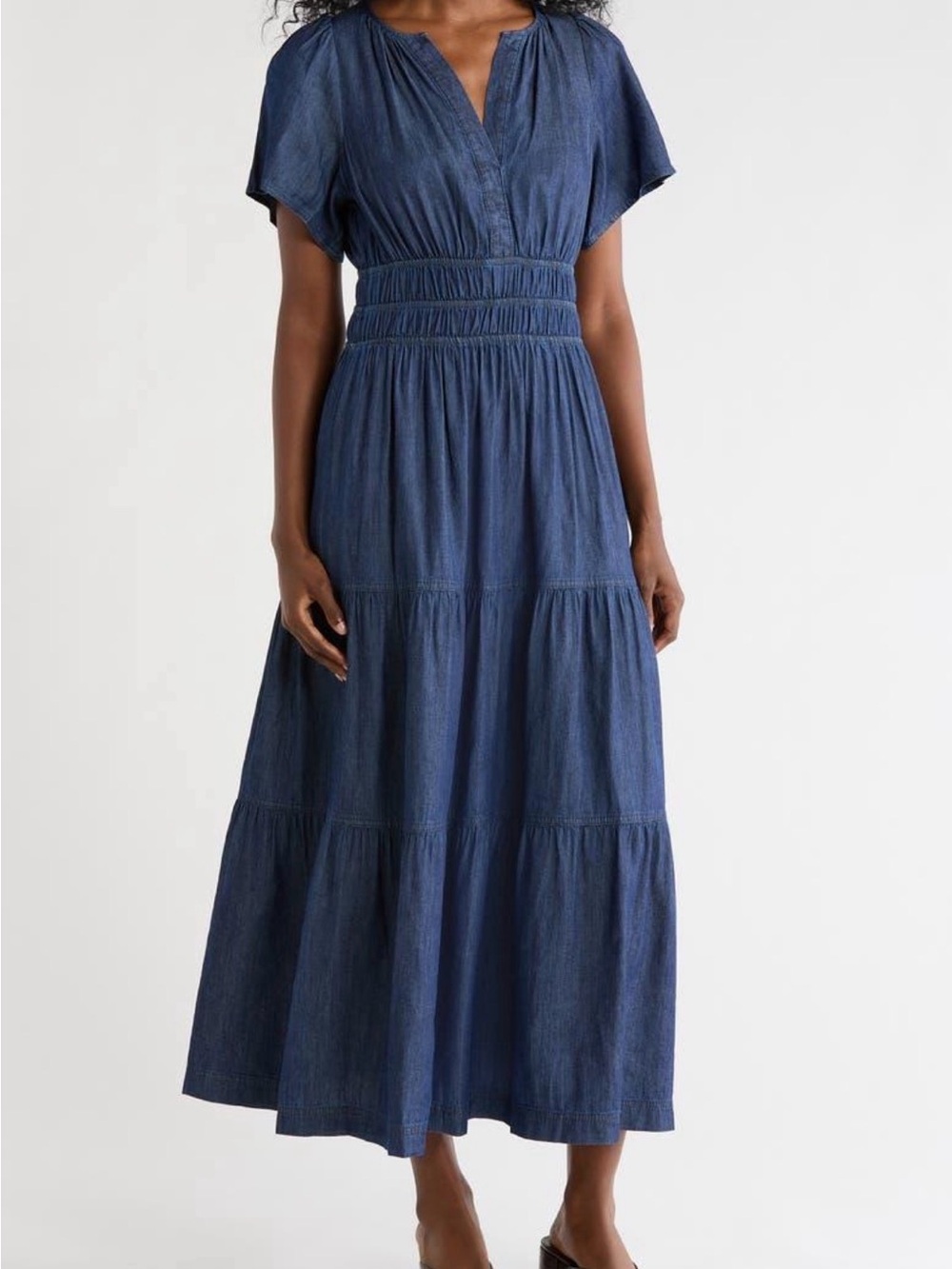 Tommy Hilfiger Chambray Tiered Maxi Dress Medium Blue